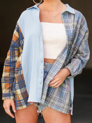 Women's Coats Casual Plaid Panel Button Shirt Coats