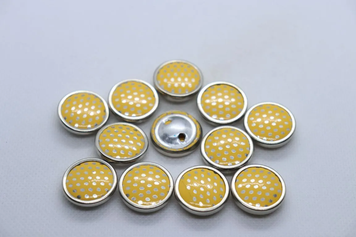 Yellow Circular Metal Ring Polka Dot Coat Button