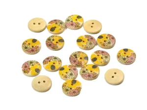 Yellow Multicolour Floral Printed 2 Hole Wooden Buttons