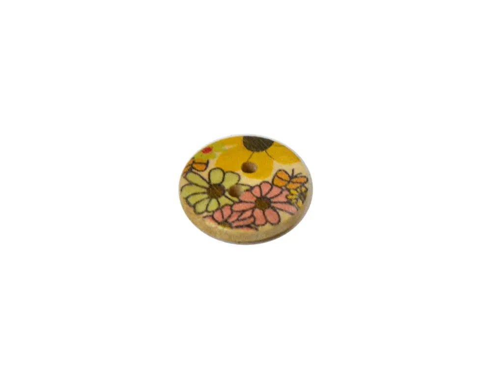 Yellow Multicolour Floral Printed 2 Hole Wooden Buttons